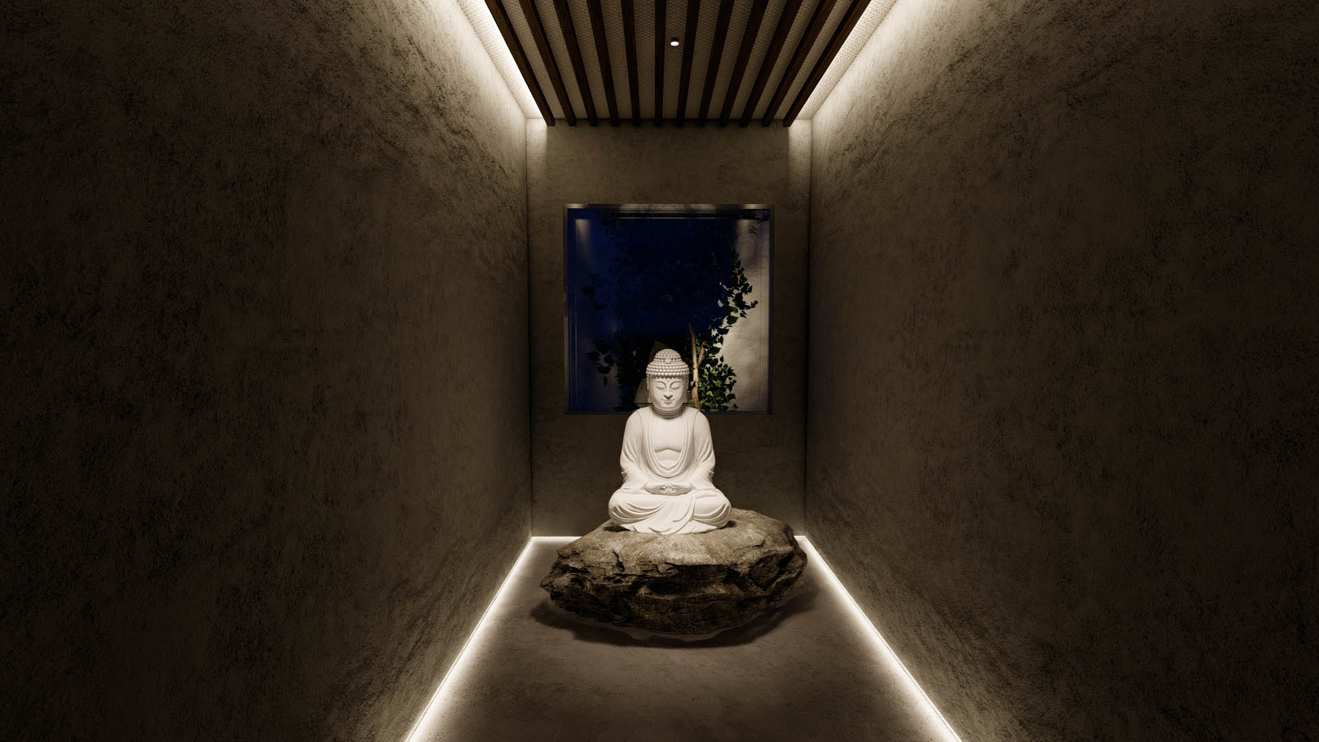 Architectural lighting revealing structural rhythm and material depth in a contemporary commercial interior