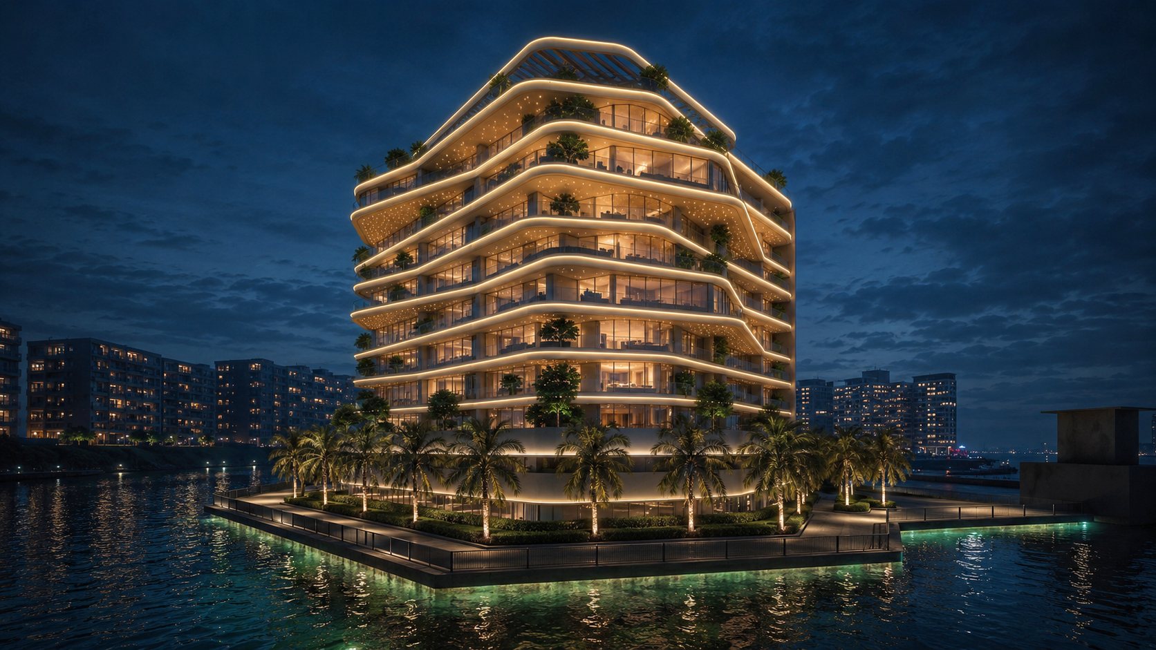 Mahra Court Cultural Village — residential lighting design in Al Jadaf, UAE by Larkish